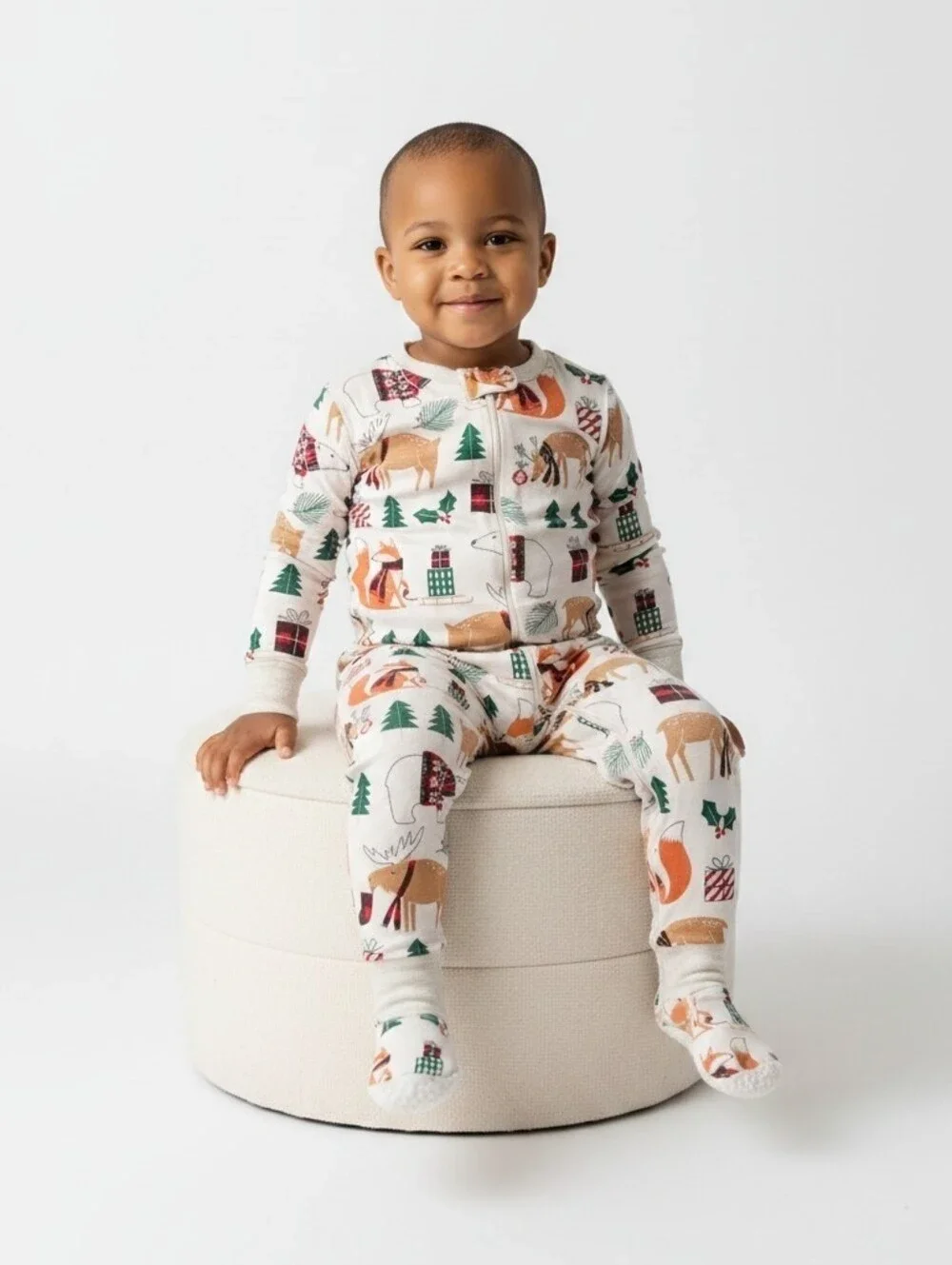 Children's Place Cream Holiday Forest Print Kids Pajama SetChil